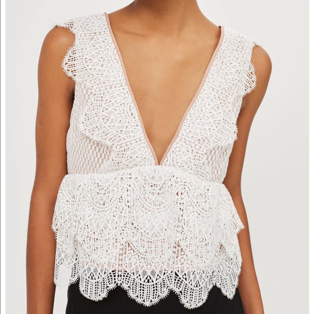 Topshop Plunging Lace Peplum Top